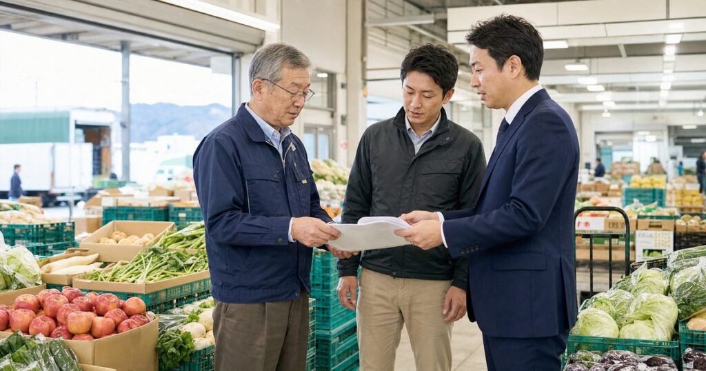 青森 地方卸売市場 M&Aと市場内卸の事業承継を相談する様子