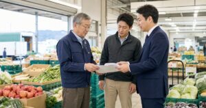 青森 地方卸売市場 M&Aと市場内卸の事業承継を相談する様子