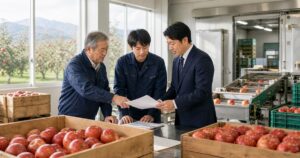 弘前 りんご加工 M&Aと加工ラインの事業承継を相談する様子