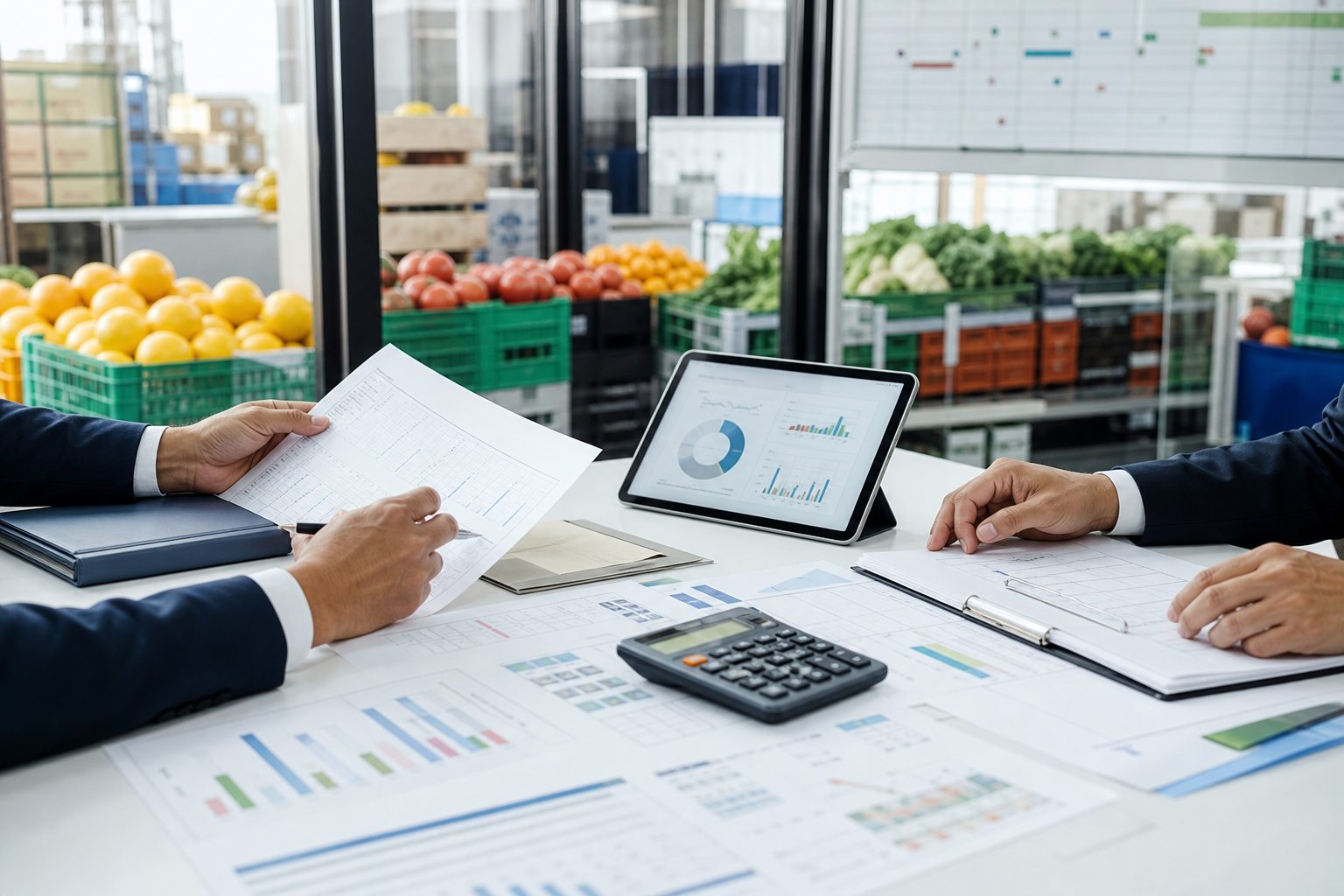 青果事業の月次資料と取引台帳を整理し、事業価値を確認する様子