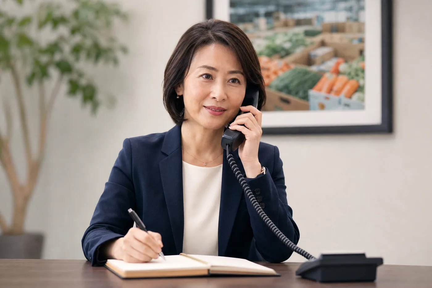 青果会社からの匿名相談に電話で応対するM&Aアドバイザー(イメージ)